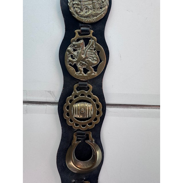 English English Horse Brass and Leather Strap, 6 Medallions For Sale - Image 3 of 10
