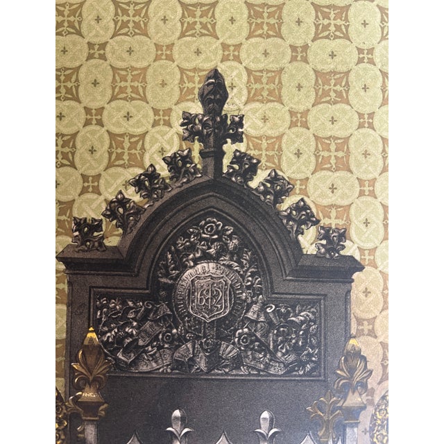 Late 19th Century Antique Victorian Gothic Revival Chromolithograph "A Grate & Fire Dogs" by C. Jeakes & Co. London, C. 1865 For Sale - Image 5 of 8