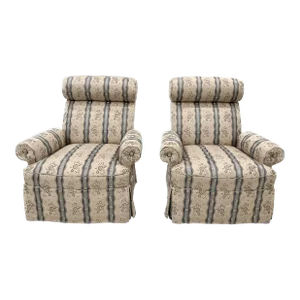 Pair of French Napoleon Chairs in Silk Fabric From France