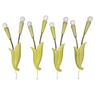 Flower-Shaped Pastel Green 2-Light Sconces from Ott-Leuchten, 1950s, Set of 4 For Sale