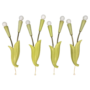 Flower-Shaped Pastel Green 2-Light Sconces from Ott-Leuchten, 1950s, Set of 4