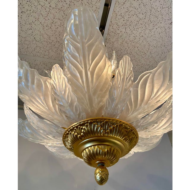 1990s Myran Allan Luxury Lighting Vintage Italian Satin Glass and Gold Semi Flush Mount/Chandelier For Sale - Image 5 of 7