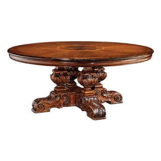Italian Hand-Carved Round Dining Table With Inlaid Top For Sale