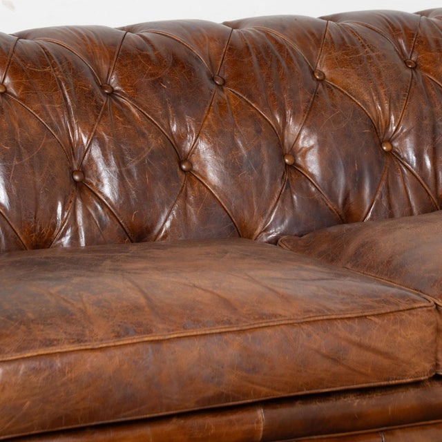 Wood 20th Century Vintage Brown Leather Chesterfield Sofa From England For Sale - Image 7 of 15