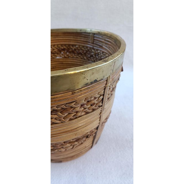 Braided Wicker Basket with Brass Edge, 1970s For Sale - Image 10 of 13