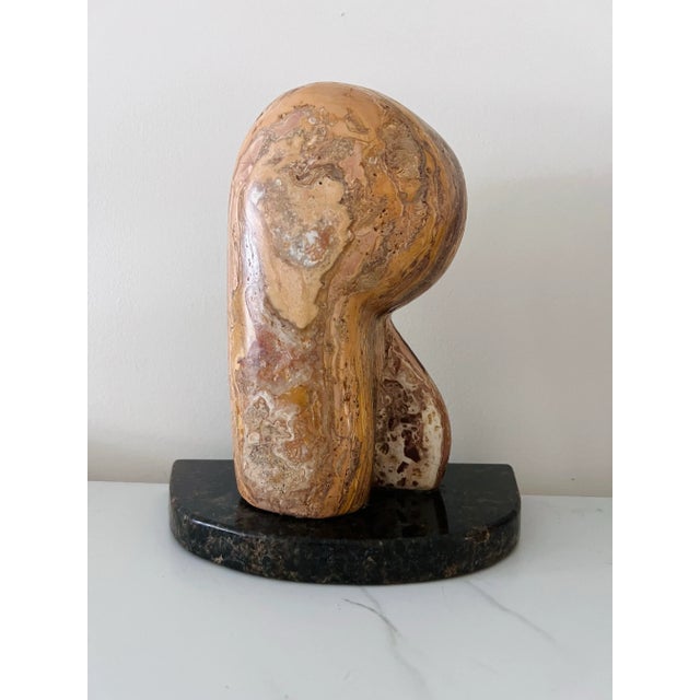 Mid-Century Modern Abstract Modernist Design Travertine Sculpture in the Style of Barbara Hepworth, Signed For Sale - Image 11 of 12