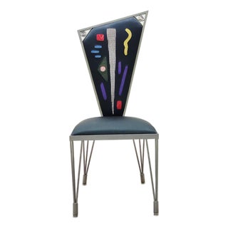 Vintage Memphis Inspired 80s/90s Asymmetrical Steel and Textile Chair For Sale