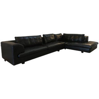 Roche Bobois Black Leather Sectional Sofa For Sale