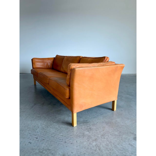 Wood Mid Century Danish Cognac Leather Sofa For Sale - Image 7 of 10