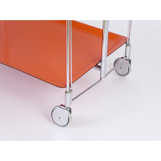 Mid-Century Modern Vintage Orange Foldable Bar Cart in Chrome Metal, 1960s For Sale - Image 3 of 9