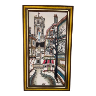 Original 1974 Framed Robert Scott Whimsical Street Scene Painting - Camrose Art Corp For Sale