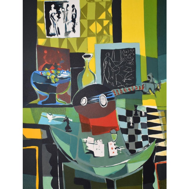 Artist:Marcel Mouly (1918 - 2008) Title: Mandole sur Table a Jeux (Mandolin on Game Table) Medium: Original color...