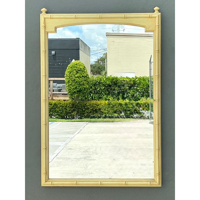 Light Yellow Vintage Faux Bamboo Rectangular Mirror For Sale - Image 8 of 15