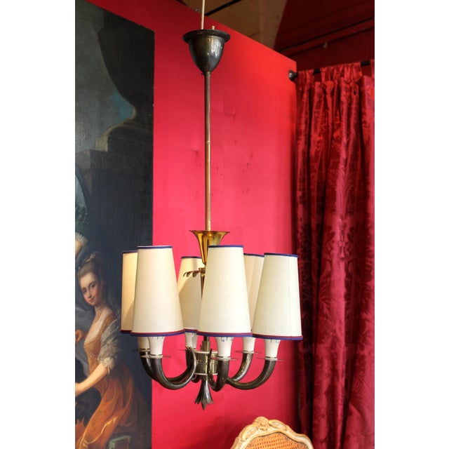Mid-Century Modern Art Deco Italian Brass 6-Lights Chandelier attributed to Gio Ponti for Lanci, 1930s For Sale - Image 3 of 14