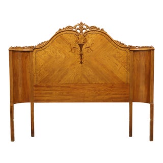 Antique Early 20th Century Inlaid Mahogany Marquetry French Country Full Size Headboard For Sale