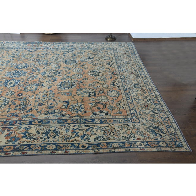 1970s Vintage Persian Handmade Wool Cotton Orange Area Rug For Sale - Image 9 of 10