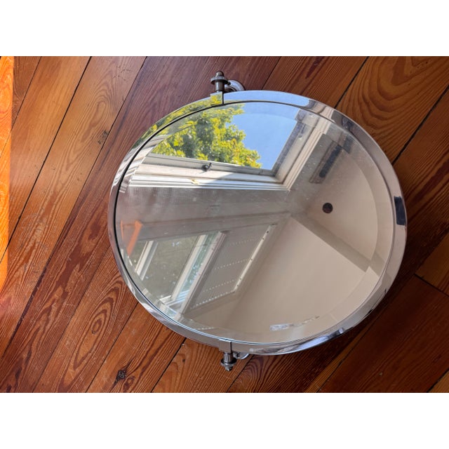 Metal Pottery Barn Oval Chrome Wall-Mounted Pivot Mirror For Sale - Image 7 of 8
