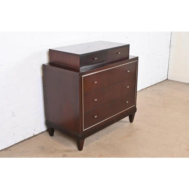 1990s 1990s Modern Regency Dark Mahogany and Nickel Chest of Drawers For Sale - Image 5 of 11