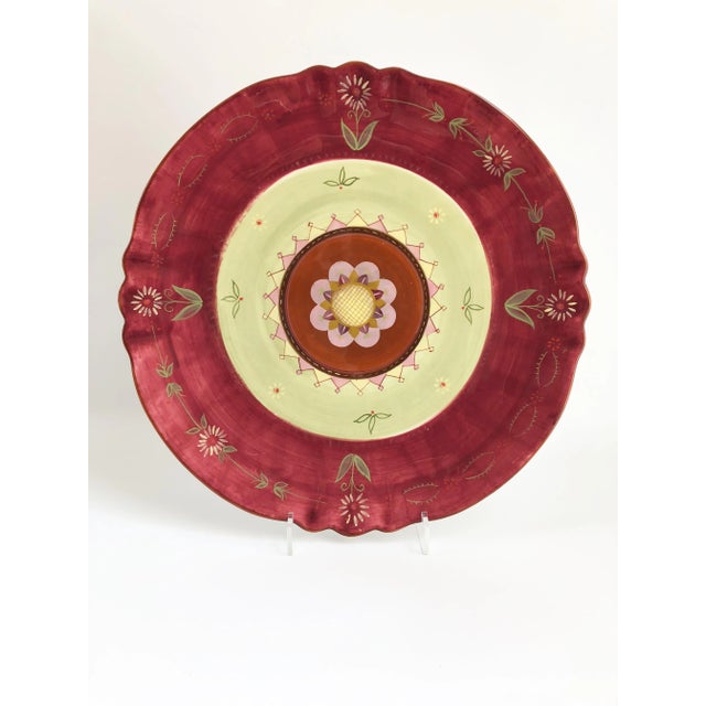 Large monumental ceramic Bohemian style wall plate in gorgeous colors of hot pink, lime green, splashes of purple and...