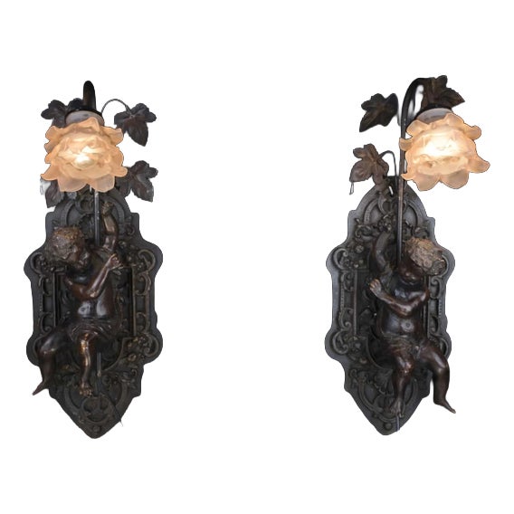 Wall Lamps with Angels, Set of 2 For Sale