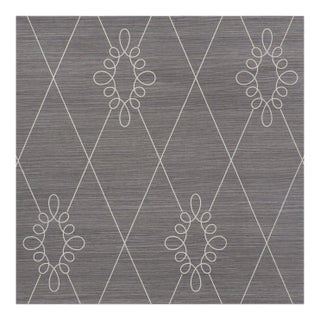 Sample - Schumacher Sylvie Embroidered Sisal Wallpaper in Charcoal For Sale