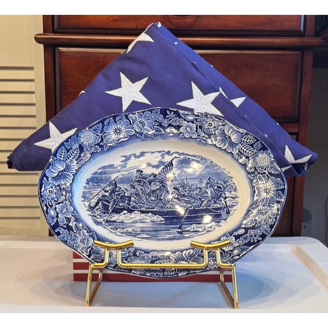 1970s Liberty Blue Washington Crossing the Delaware Platter – Americana Ironstone, England | 250th Anniversary Decor For Sale - Image 13 of 13