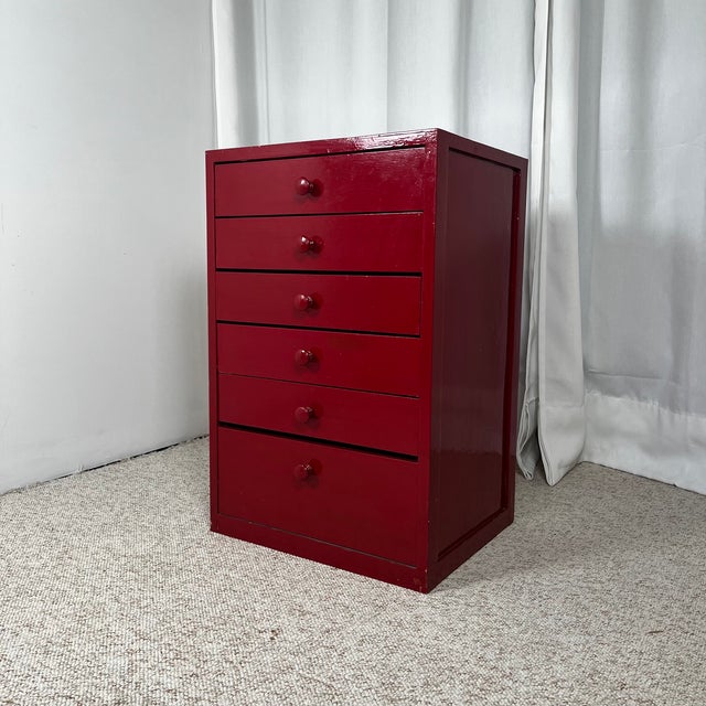 Small Workshop Cabinet in Red Lacquered Pine, 1980s For Sale - Image 16 of 16