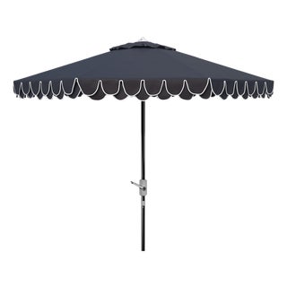 Elegant Valance 9Ft Round Umbrella, Navy With White Trim/Chrome Pole For Sale