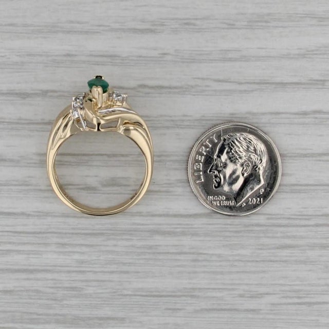 Metal 0.69ctw Marquise Emerald Diamond Ring 14k Yellow Gold Size 6.75 Bypass For Sale - Image 7 of 8