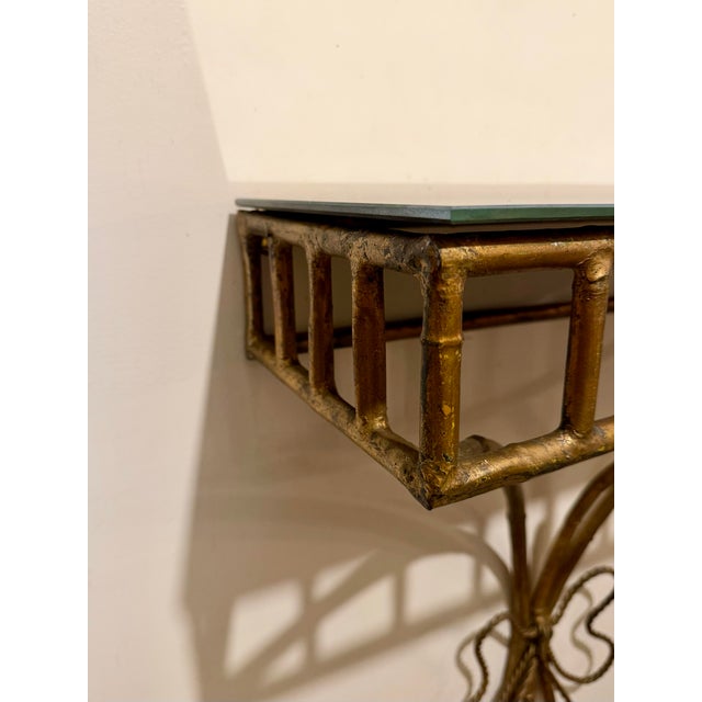 Gilt Iron Faux Bamboo Wall Shelf / Console For Sale In New York - Image 6 of 12