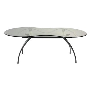 Desk in Brushed Aluminium and Kidney Glass by Bernard Dequet for Protis Design, France, 1990 For Sale