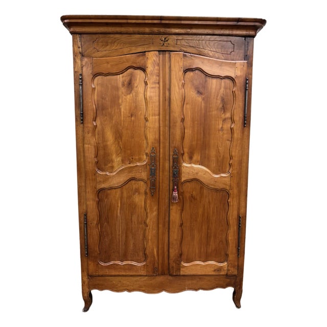 Antique 19th Century French Provincial Louis XV Style Carved Armoire With Key For Sale