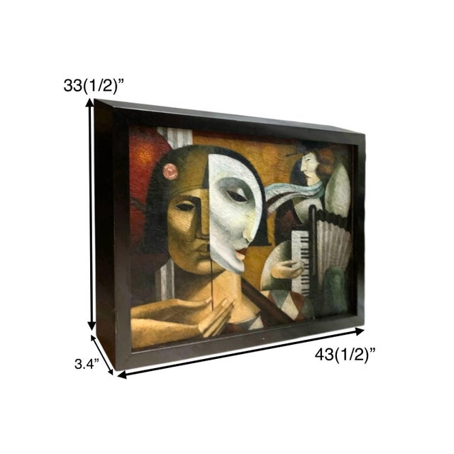 This is an original large framed oil painting by artist Harvey C. Parks featuring a Venetian mask as the subject. This...