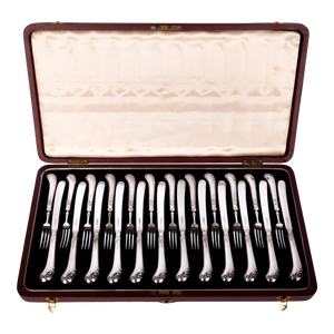 Antique Sterling Silver Fruit Set 24 Knives Forks Allen Darwin Sheffield Asprey - 24 Pieces