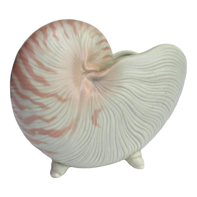 Vintage C1970's Fitz & Floyd Footed Porcelain Ceramic Nautlius Decorative Planter, Accent Piece For Sale