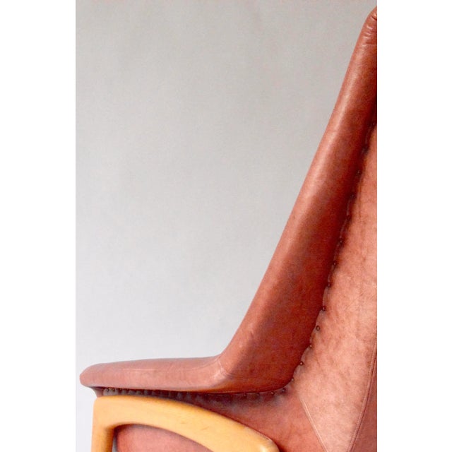 Folke Ohlsson Set of Red Leather Armchair & Ottoman by Folke Ohlsson for Dux, 1960s For Sale - Image 4 of 7