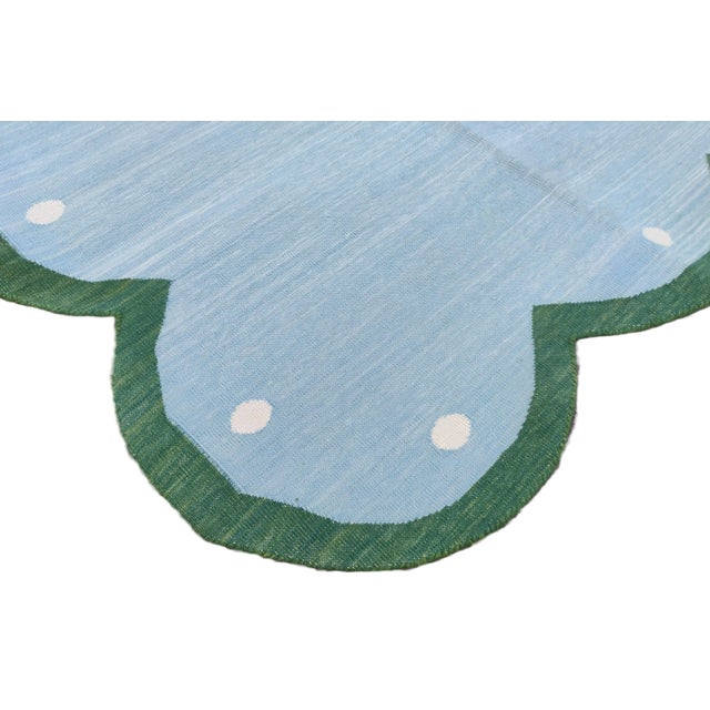 Not Yet Made - Made To Order Handmade Cotton Scalloped Rug Reversible Sky Blue and Forest Green Dhurrie-10'x14' For Sale - Image 5 of 10