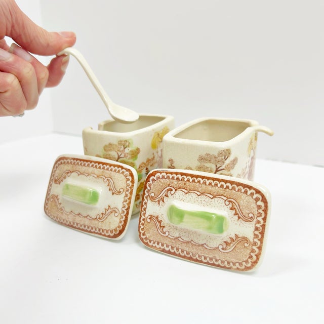 1970s Vintage 12-Piece Oriental Gardens by Brown and Richie Serving Condiment Set (Salt & Pepper Shakers, Condiment Jars With Lids & Spoons, Teapot) For Sale - Image 5 of 10