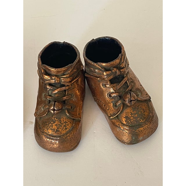 French Antique Brass Baby Shoes 2 Pairs For Sale - Image 4 of 4