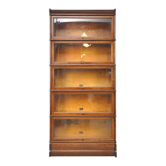 Antique Five Section Oak Hale Barrister Bookcase For Sale