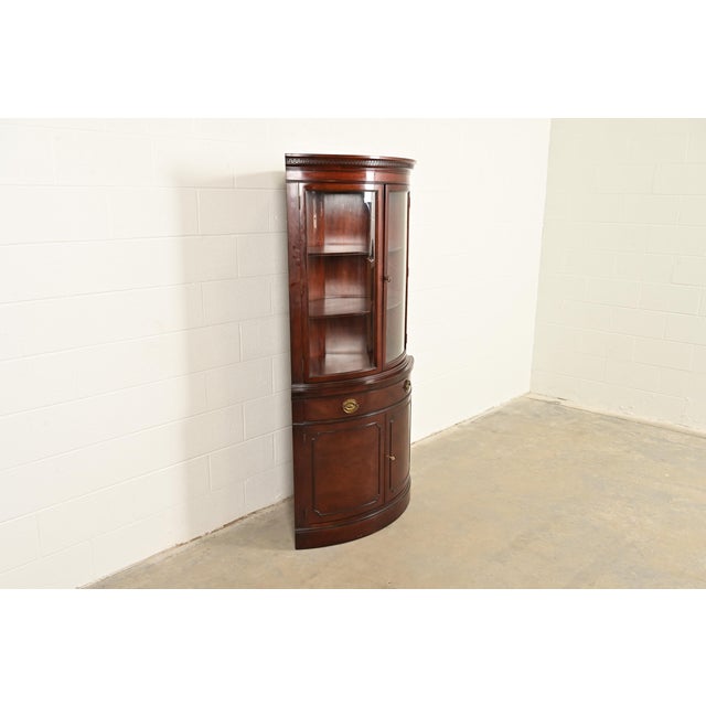 Drexel Drexel Georgian Mahogany Bow Front Corner Cabinet, 1950s For Sale - Image 4 of 18