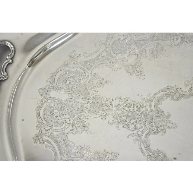Metal Antique Gorham Silver Plated Victorian Oval Butlers Serving Platter Bar Tray For Sale - Image 7 of 16