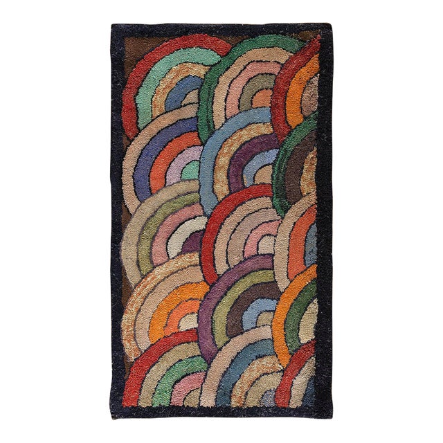 Amazing Multi Color and Geometric Desing Border Antique American Hooked Rug For Sale