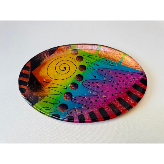 Mid-Century Modern Vintage Fiala Design Works Hand Painted Abstract Art Glass Plate For Sale - Image 3 of 10