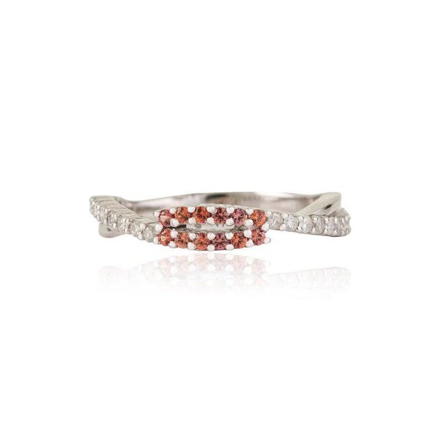 Metal Orange Sapphire & Diamond Twist Shank Ring in Solid Silver, Size 7.5 For Sale - Image 7 of 15
