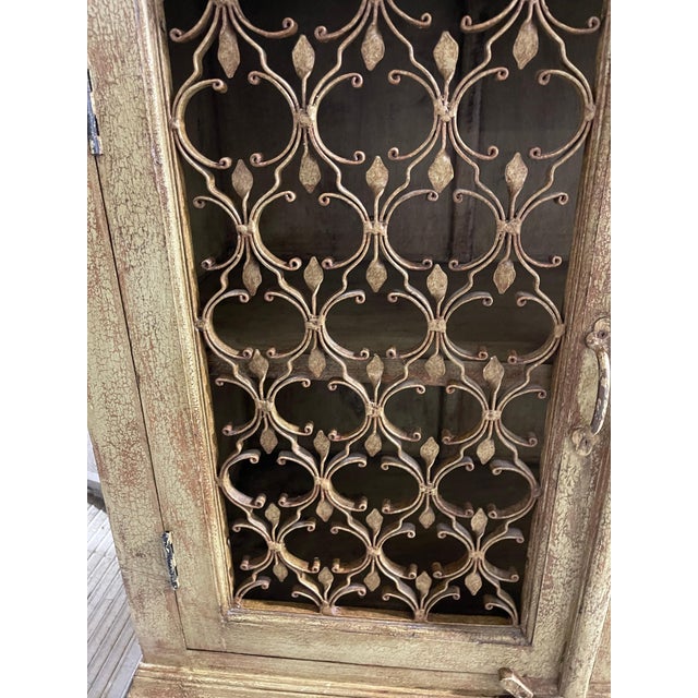 Green Brown Washed Four-Door Console with Metal Decorative Doors, 21st Century For Sale - Image 4 of 7