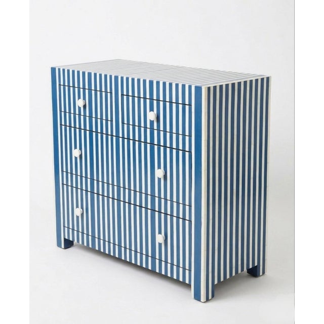 Moroccan Vintage Moroccan Blue & White Striped Resin Inlay Chest of Drawers For Sale - Image 3 of 10