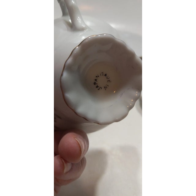 Ceramic 1950s Pink, Blue & Green Floral Tea Cups & Saucers with Gold Trim, Made in Japan- 8 Pieces For Sale - Image 7 of 8