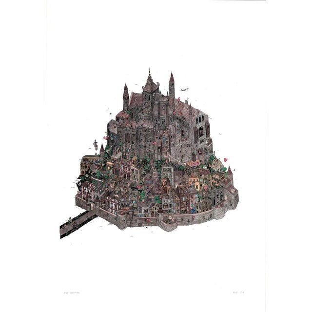 Mont Saint Michel, Framed Watercolor Illustration by Guillaume Cornet, 2016 For Sale - Image 11 of 11