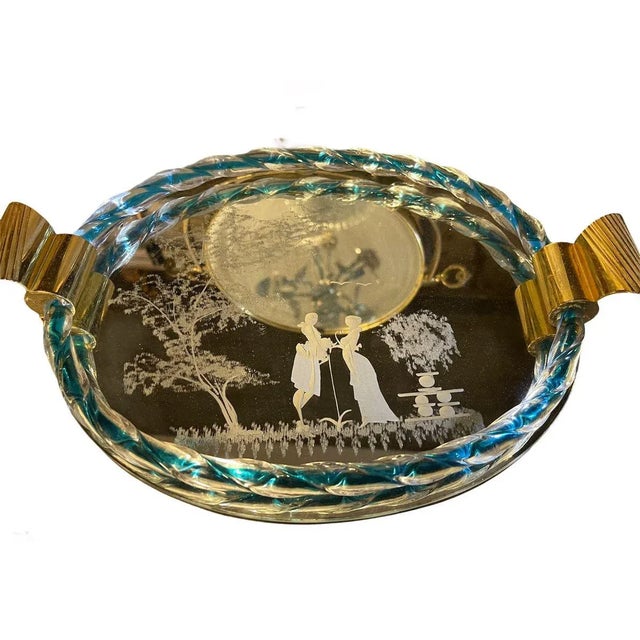 Venetian Etched Mirror Murano Glass Tray For Sale - Image 4 of 9